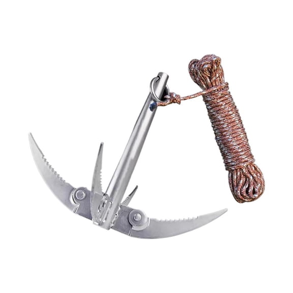 Folding Grappling Hook Boat with Rope, Rustproof Serrated