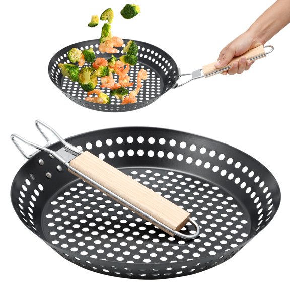 Folding Grill Pan With Wooden Handle Folding Grill Pan For All Heat Sources for Stove Tops,Induction,Black