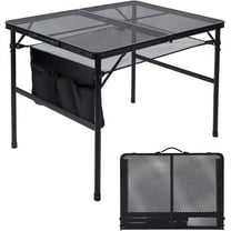 Folding Grill Table, 3x2 FT Portable Camping Table, Height Adjustable Metal Tables with Mesh Desktop and Mesh Bag, Outdoor Furniture for Camping, Picnic, Beach and BBQ, Black