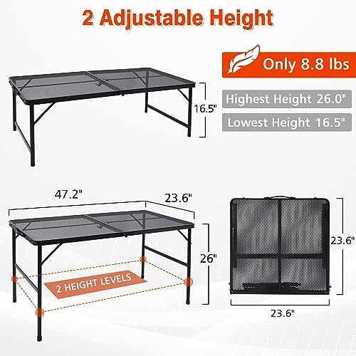 Folding Grill Table, 4x2 FT Portable Camping Table, Lightweight Height ...