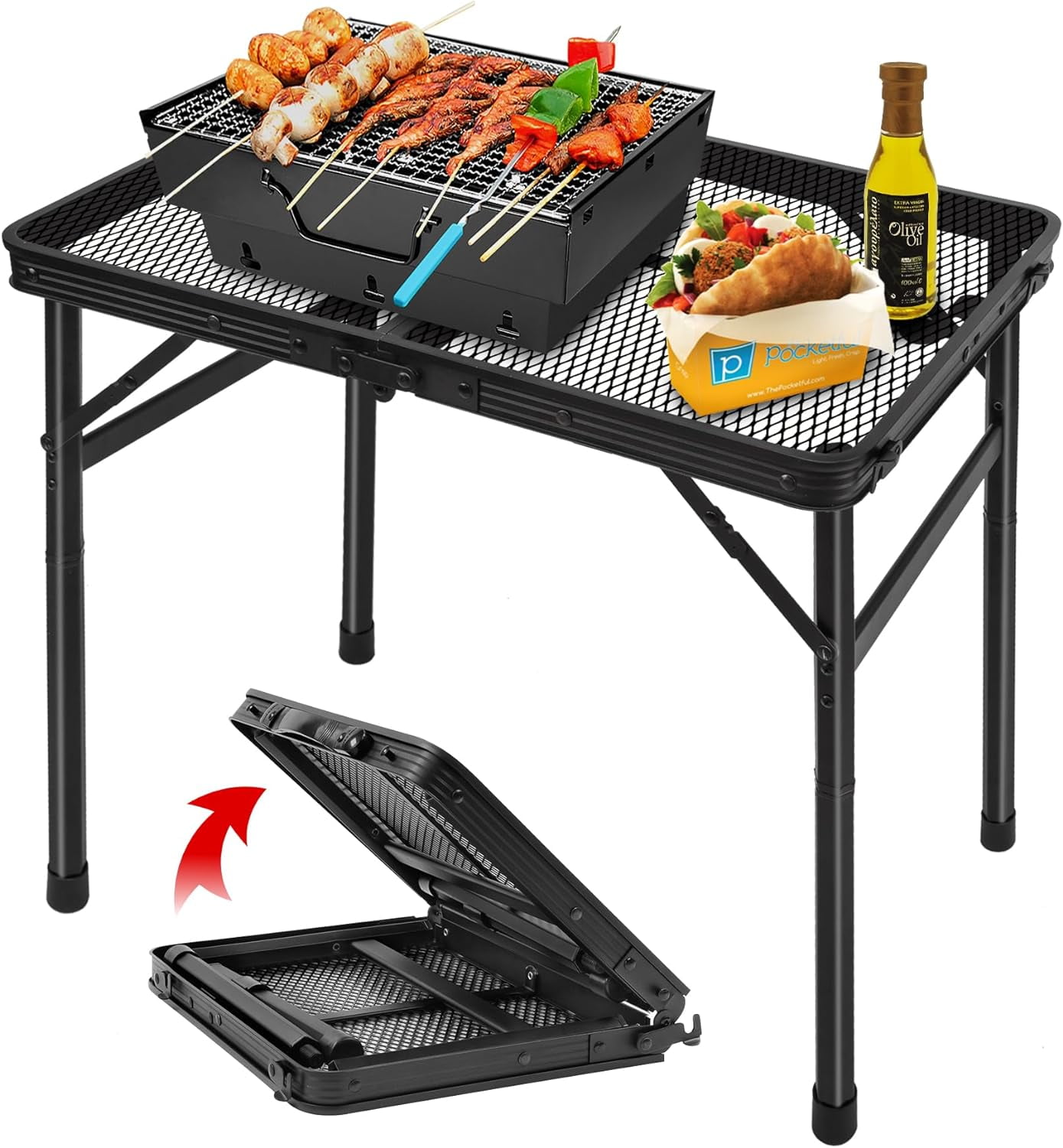 Folding Grill Table Camping Table with Mesh Desktop, Lightweight ...