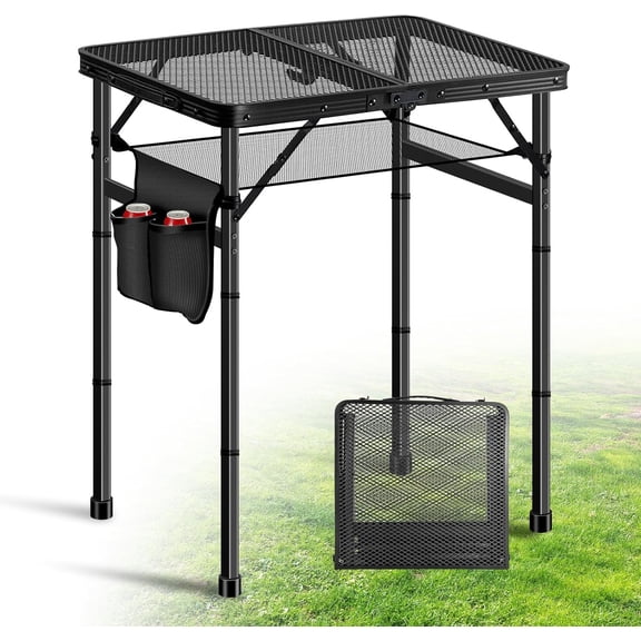 Folding Grill Table Metal Portable Camping Table 24"x15.8"x28" Height Adjustable