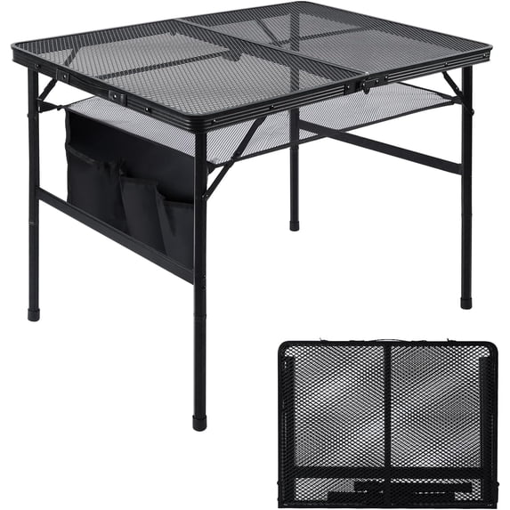 Folding Grill Table for Outside, Lightweight Portable Metal Aluminum Grill Stand Table for Camping Picnic Cooking BBQ with Adjustable Height Legs