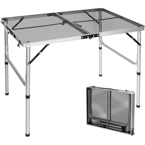 Folding Grill Table with Adjustable Height Legs, Silver, 36x24 Inches