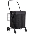 thumbnail image 1 of Folding Grocery Cart with Dual Baskets Waterproof Liner Wheels 100 LBS Large Capacity Heavy Duty Laundry Basket for Shopping Camping Luggage, 1 of 6