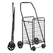 Folding Grocery Cart with Wheels - 90 LBS Heavy Duty Utility Cart, Large Capacity Laundry Basket on Wheels for Shopping, Camping, Luggage - Black