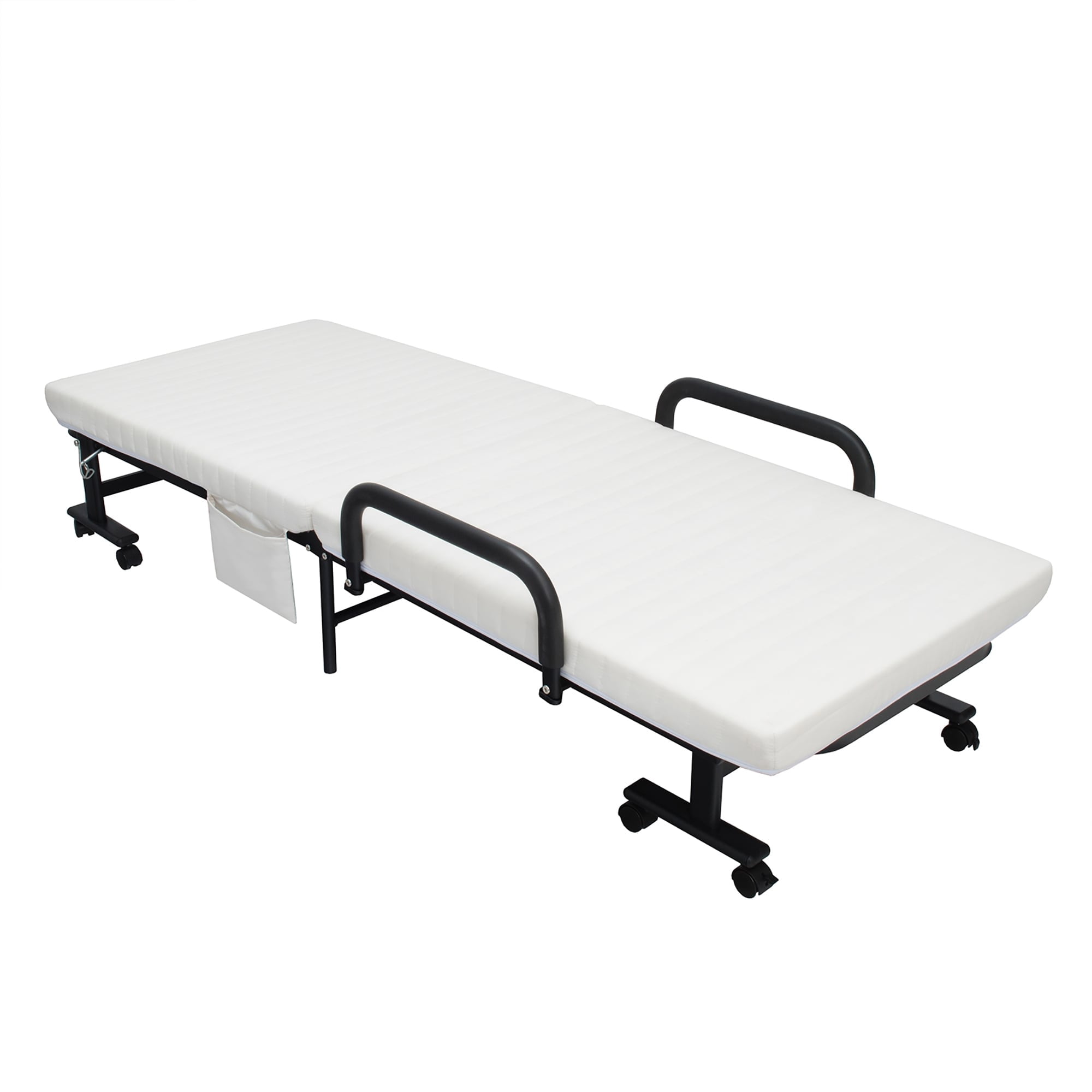 Folding Guest Bed Portable Single Sleeper Bed with Wheels White — free download