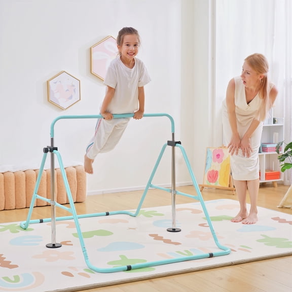 Folding Gymnastics Bar, Adjustable Height, 110 lbs Capacity, Green