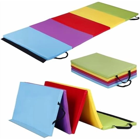 Folding Gymnastics Mat, 4-Panel Gym Mat Tumbling Mat, Lightweight Padded Foldable Exercise Mat with Carry Handles for Home Workouts, Yoga, Kids Play$$Sport & Recreation Other