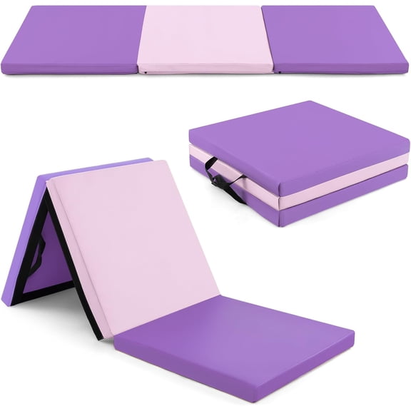 Folding Gymnastics Mat, Thick Tri-Fold Exercise Tumbling Mat w/Carrying Handles, Hook & Loop Fastener, Gym mats for Home Fitness Yoga Aerobics Workouts Martial Arts