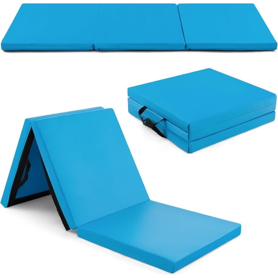 Folding Gymnastics Mat, Thick Tri-Fold Exercise Tumbling Mat w/Carrying Handles, Hook & Loop Fastener, Gym mats for Home Fitness Yoga Aerobics Workouts Martial Arts