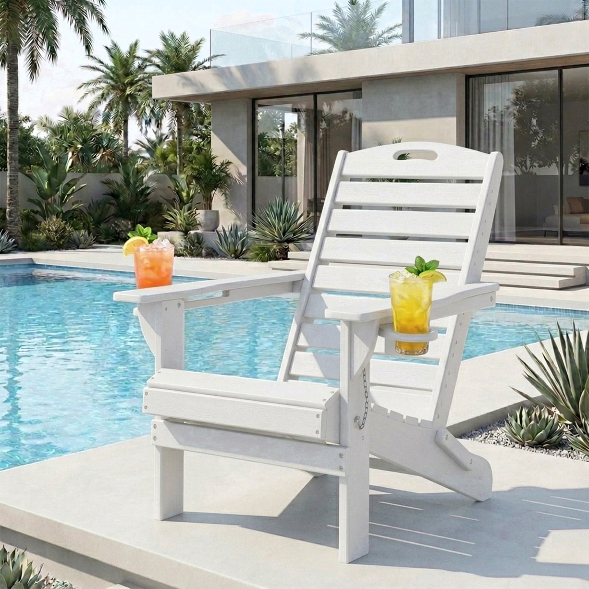 Folding HDPE Adirondack Chair, Weather Resistant Outdoor Fire Pit Patio Chair, White