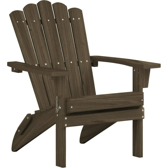 Folding HDPE Adirondack Chair, Weather-Resistant Patio Chair with Wide Armrests & High Backrest, Fire Pit Chair for Garden, Backyard, Porch - Light Brown
