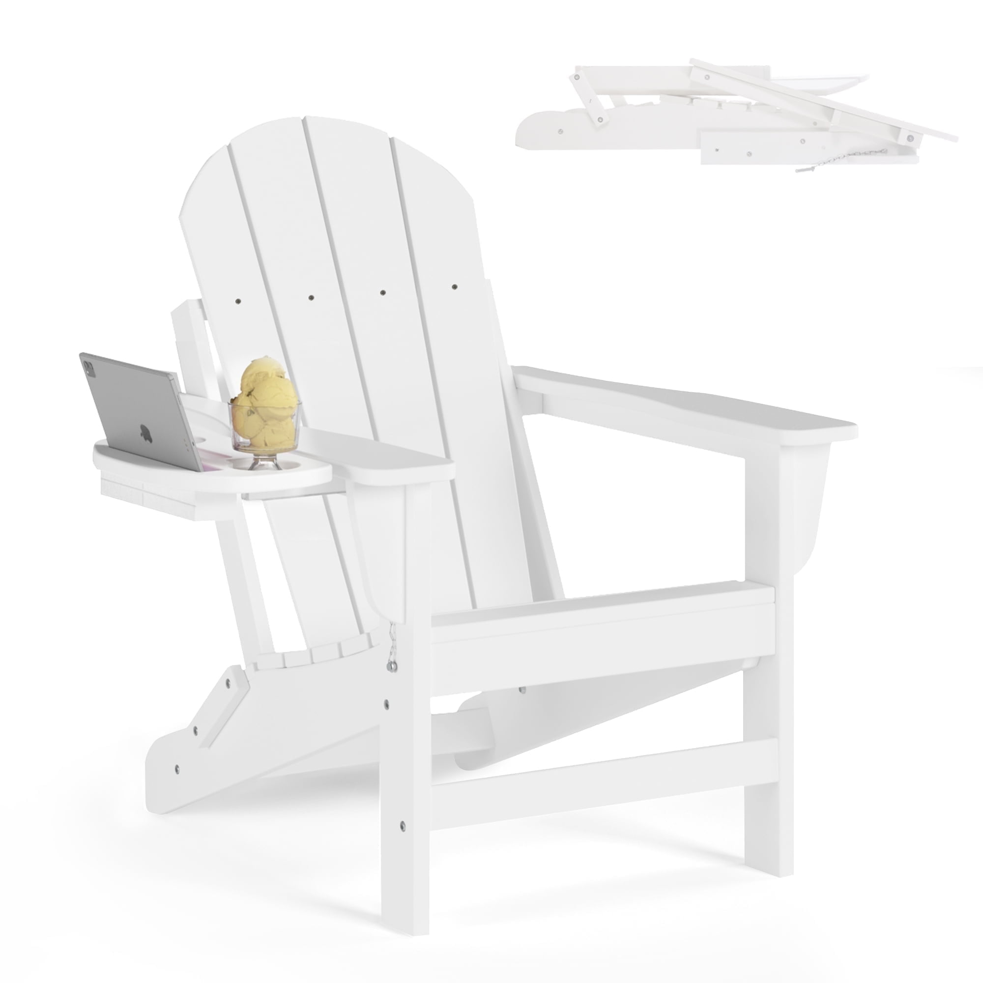 Folding HDPE Adirondack Chair with 4 in 1 Cup Holder Tray Plastic Adirondack Chairs Weather Resistant Lawn Outdoor Fire Pit Chairs Patio Chairs