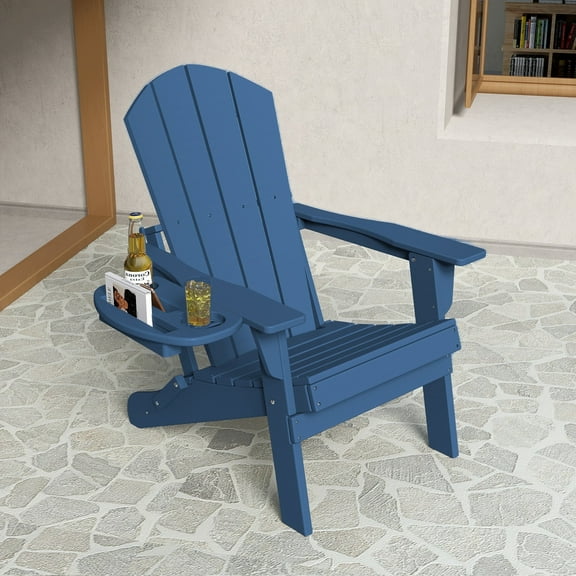 FOOWIN Folding HDPE Adirondack Chair with 4 in 1 Cup Holder Tray Plastic Adirondack Chairs Weather Resistant Lawn Outdoor Fire Pit Chairs