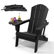FOOWIN Folding HDPE Adirondack Chair with 4 in 1 Cup Holder Tray Plastic Adirondack Chairs Weather Resistant Lawn Outdoor Firepit Chairs, Black