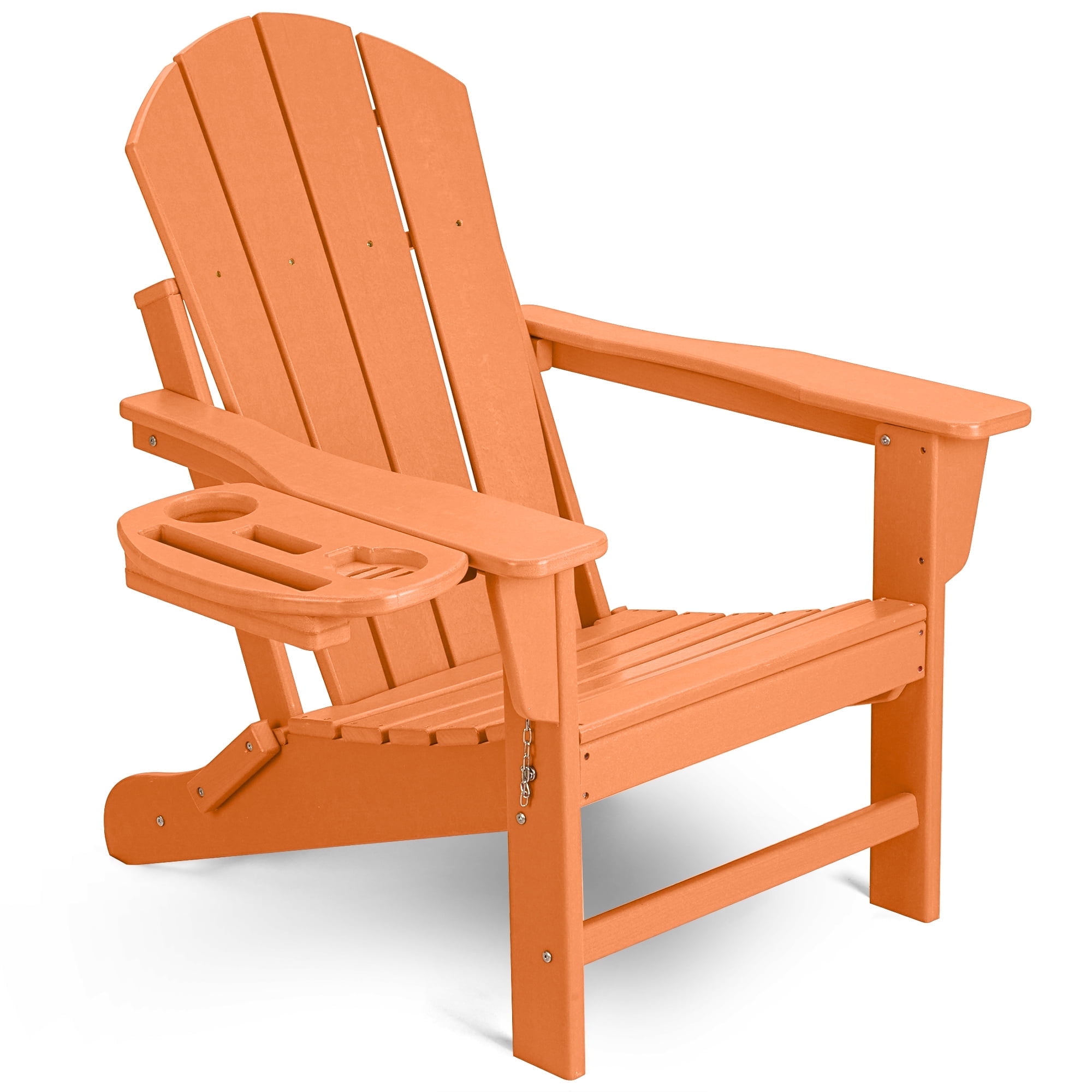 Folding HDPE Adirondack Chair with 4 in 1 Cup Holder Tray Plastic Adirondack Chairs Weather Resistant Lawn Outdoor Firepit Chairs, Orange