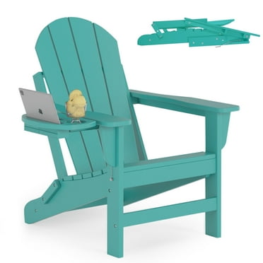Folding HDPE Adirondack Chair with 4 in 1 Cup Holder Tray Plastic Adirondack Chairs Weather Resistant Lawn Outdoor Patio Chairs