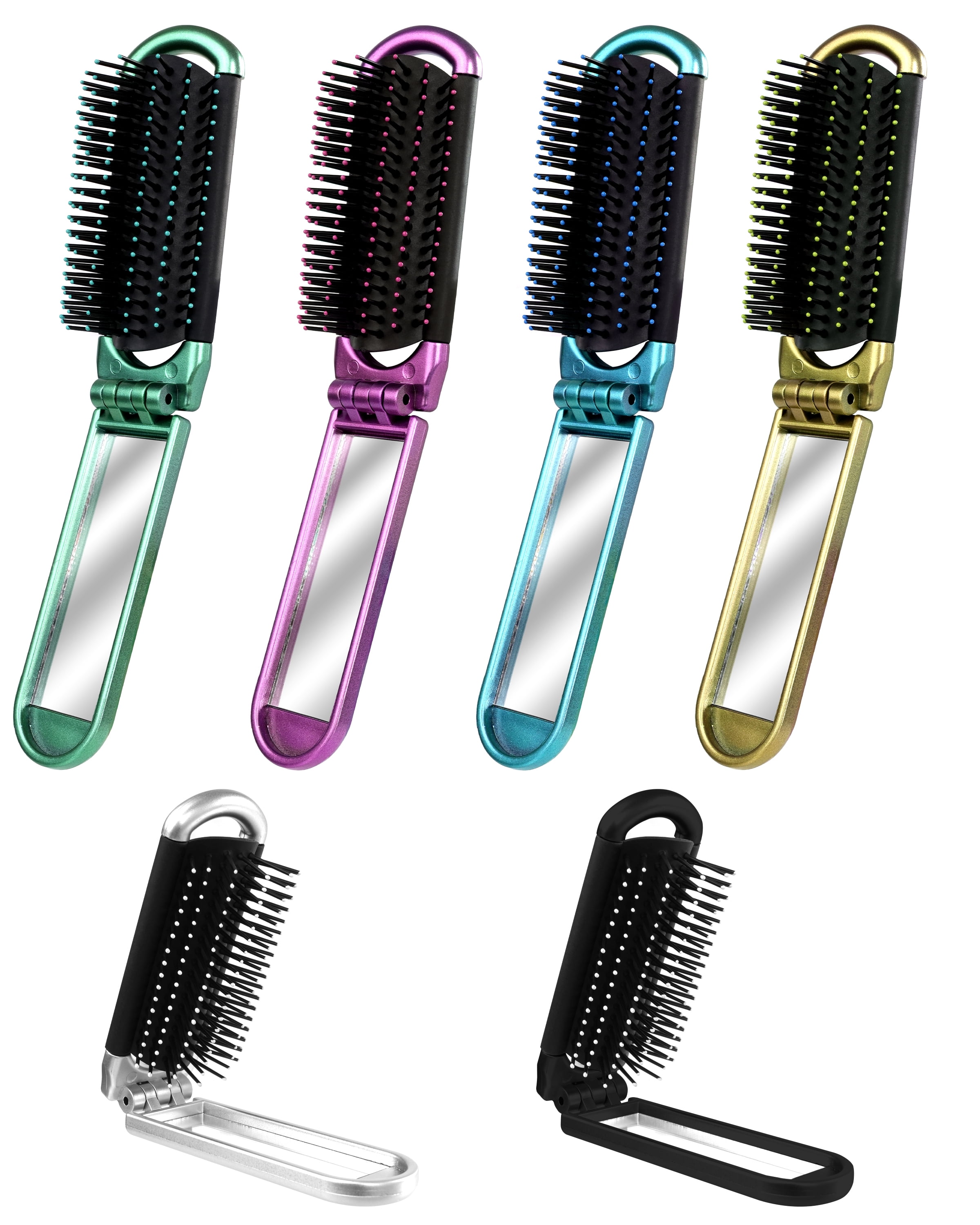 6 PCS TravelFriendly Folding Hairbrush Set with Mirror for Men & Women