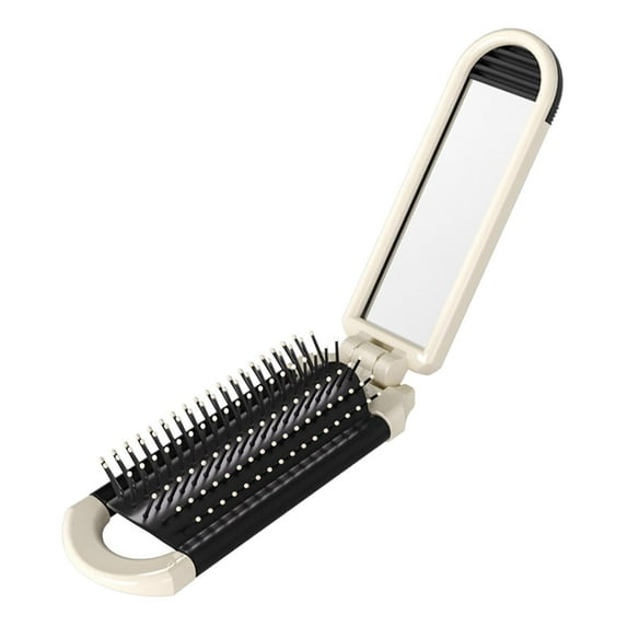Folding Hair Brush with Makeup Mirror Mini Hair Comb Hair Styling Tool, Travel Hair Brush for Purse,Gym, Bag, Car, Women