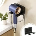 thumbnail image 1 of Folding Hair Dryer Holder Rack, Wall-Mounted No-Drill Storage Organizer with Adhesive for Bathroom, Holds 2kg, Includes Jewelry Hooks, White/Gray/Beige, 1 of 7