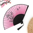 thumbnail image 1 of Folding Hand Fan Chinese Style Bamboo Silk Decorative Fans for Dance Party Wedding Performance Handheld Fan with Tassel and Protective Pouch Gift, 1 of 6