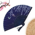 thumbnail image 1 of Folding Hand Fan Chinese Style Bamboo Silk Decorative Fans for Dance Party Wedding Performance Handheld Fan with Tassel and Protective Pouch Gift, 1 of 6