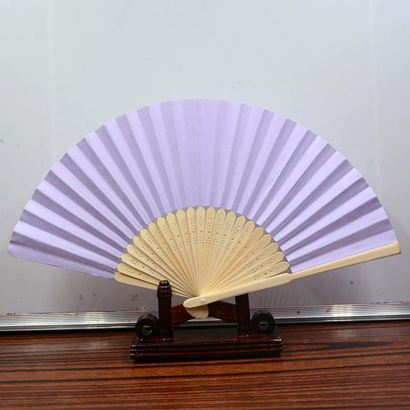 Folding Hand Fan, Lace Silk Paper Fan, 7 Inch Foldable, Solid Color, for Wedding Dance Party Performance, Purple, by FAJHHA