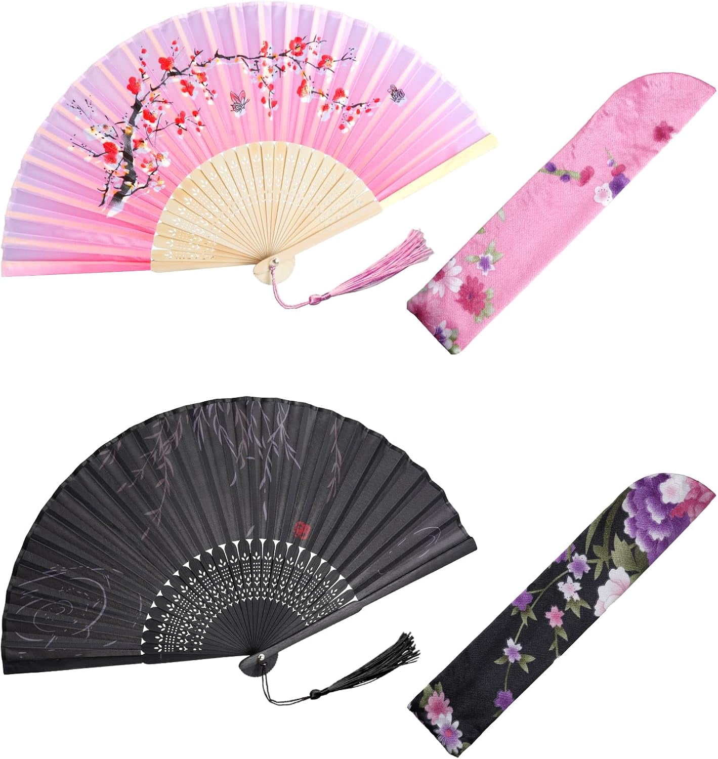 Folding Hand Fans for Women Silk Handheld Folding Fan with Storage Case ...