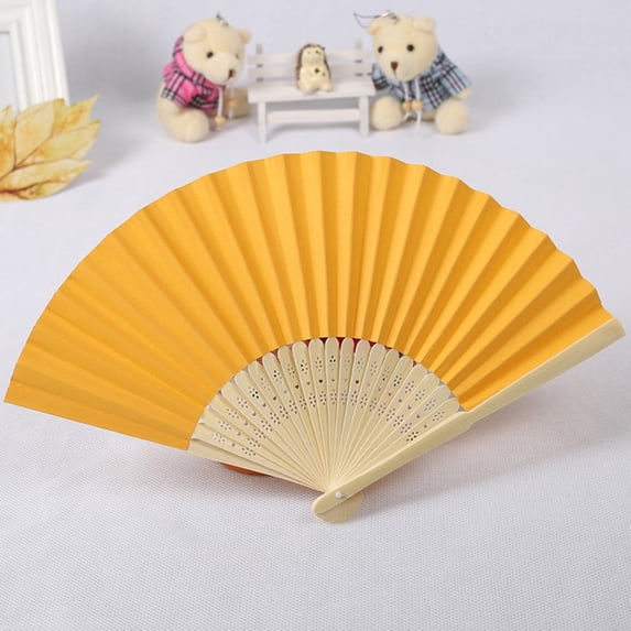 Folding Hand Held Fan for Party, 7-inch Solid Color Paper Fan for Wedding, Dance, Travel, and Cooling, Manual Hand Fan with Gold Ribs (orange)
