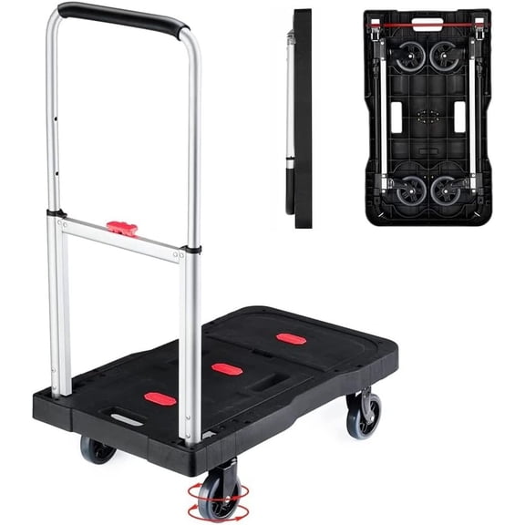 Folding Hand  Platform  330 Lb Heavy Duty  Cart | Fully Folded Push Cart, Portable Trolley Utility Cart for Easy Storage, Garage Moving Shopping  Office
