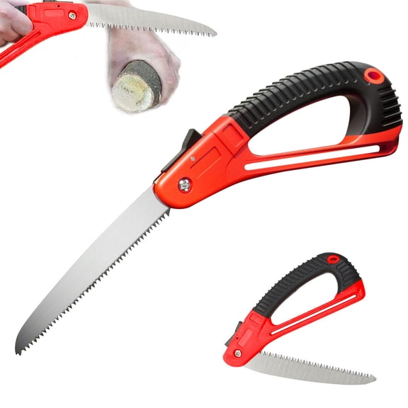 Folding Hand Saw with Safety Hand Guard, Heavy Duty Pruning Saw for Tree Trimming & Camping, High Carbon Steel Triple-Cut Razor Teeth for Wood, PVC, Bone, Survival Gear,EA