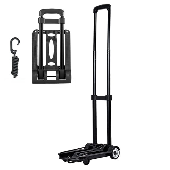 Folding Hand Truck 110lbs 2 Wheels 1 Rope Black