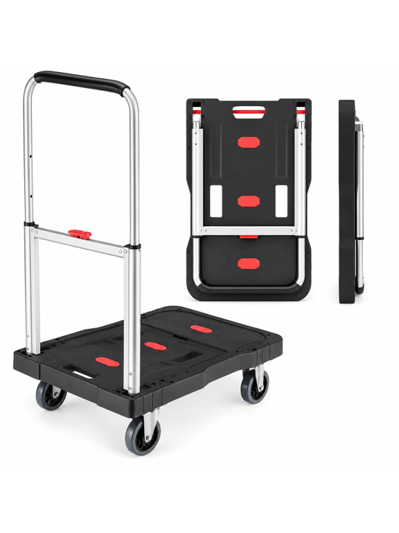Folding Hand Truck, 330 Lbs Heavy Duty Luggage Cart, Portable Push cart Dolly with Adjustable Handle for Auto, Luggage, Personal, Travel, Moving Shopping and Office Use