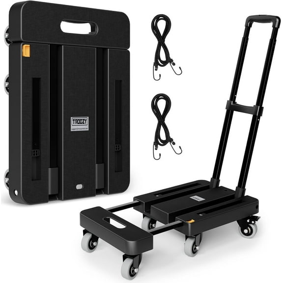 Folding Hand Truck, 500 LB Heavy Duty Luggage Cart, Utility Dolly Platform Cart with 6 Wheels & 2 Elastic Ropes for Luggage, Travel, Moving, Shopping, Office Use,
