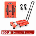 thumbnail image 1 of Folding Hand Truck, 500 lbs Heavy Duty Luggage Dolly, Utility Dolly Platform Cart with 6 Wheels & 2 Elastic Ropes for Travel, Moving, Shopping, Luggage, Office, Orange, 1 of 9