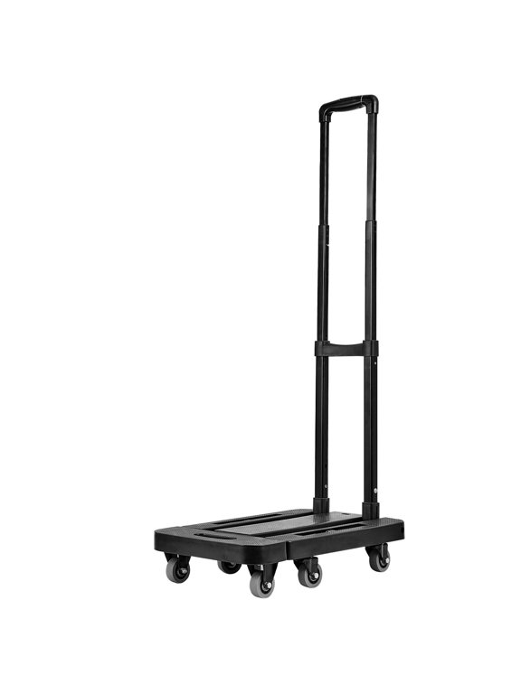 Folding Hand Truck 500 lbs Load Capacity Collapsible Luggage Cart with 6 Wheels 2 Elastic Ropes Expandable Base Utility Dolly Platform Cart for Airport Travel Luggage Office Moving Black