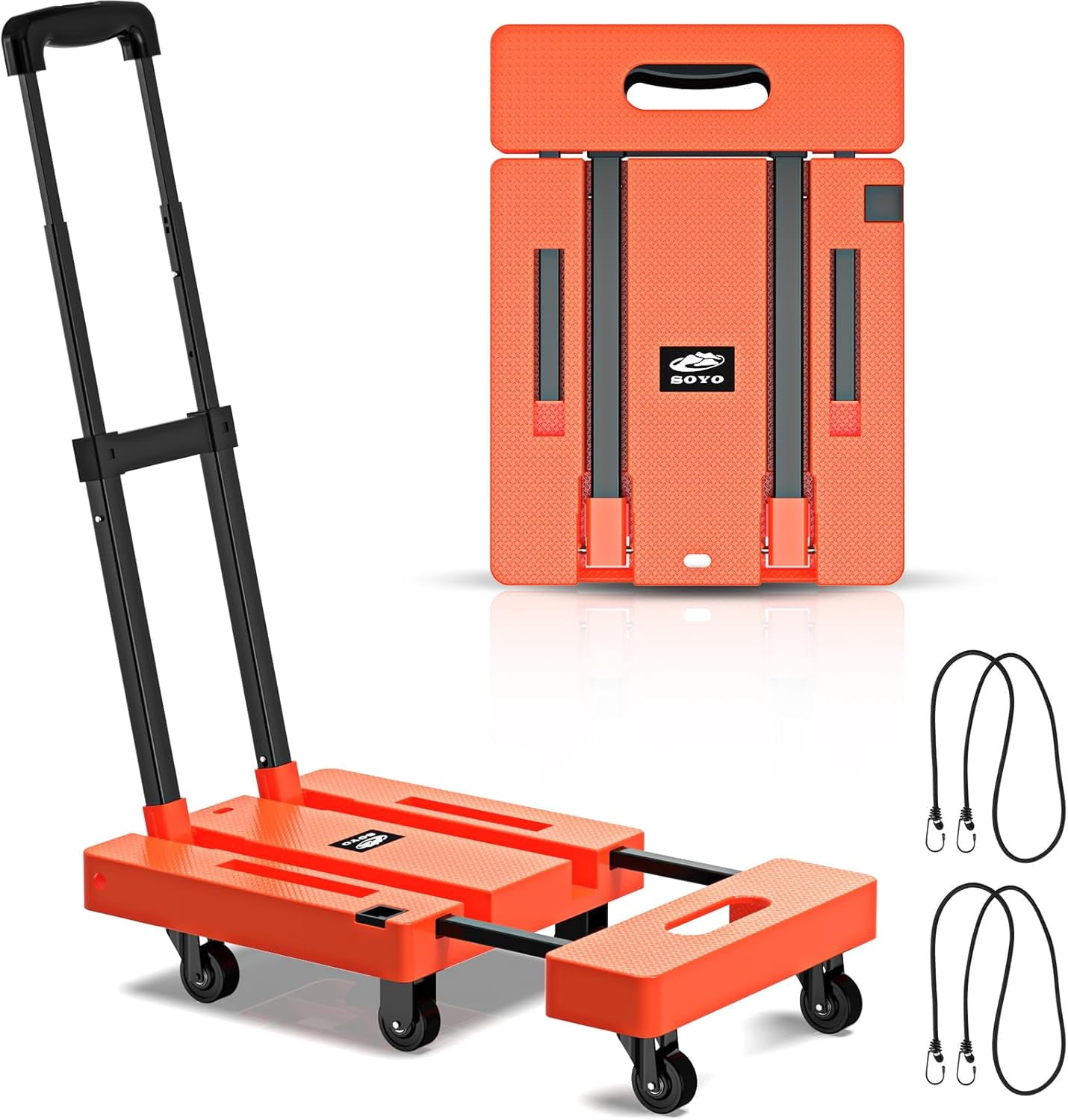 Hand Cart Ropes Folding Hand Truck, 500lbs Heavy Duty Dolly, Portable 6 Wheels ...
