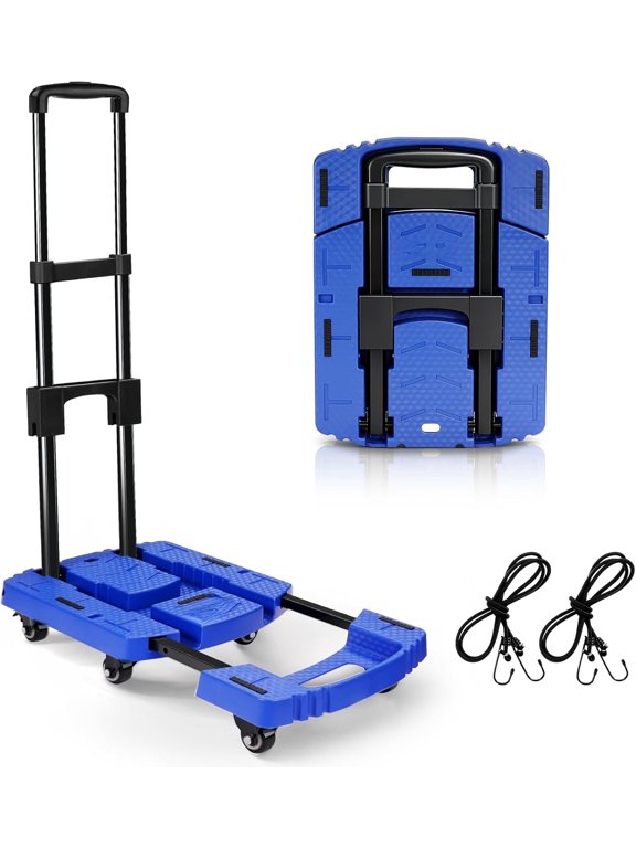 Folding Hand Truck 500lbs, Portable Heavy Duty Dolly Cart, 6 Wheels Collapsible Luggage Cart with 2 Elastic Ropes - Compact Trolley Cart for Easy Moving - Ideal Hand Cart for Travel and More