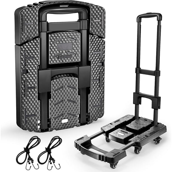 Folding Hand Truck 500lbs, Portable Heavy Duty Dolly Cart, 6 Wheels Collapsible Luggage Cart with 2 Elastic Ropes - Compact Trolley Cart for Easy Moving - Ideal Hand Cart for Travel and More