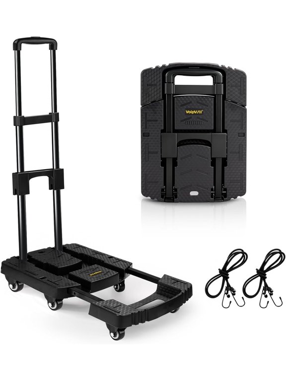 Folding Hand Truck 500lbs, Portable Heavy Duty Dolly Cart, 6 Wheels Collapsible Luggage Cart with 2 Elastic Ropes - Compact Trolley Cart for Easy Moving - Ideal Hand Cart for Travel and More