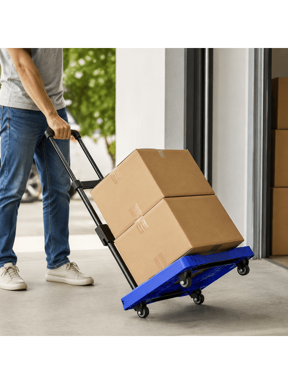 Folding Hand Truck 500lbs, Portable Heavy Duty Dolly Cart, 6 Wheels Collapsible Luggage Cart with 2 Elastic Ropes - Compact Trolley Cart for Easy Moving - Ideal Hand Cart for Travel and More