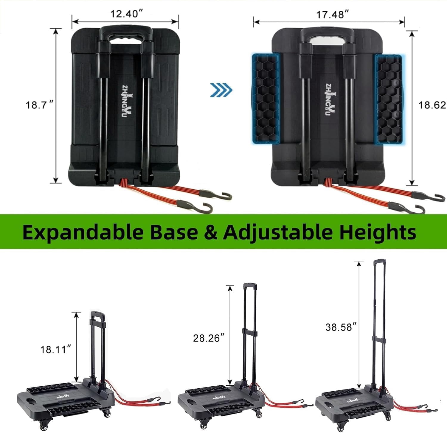 Folding Hand Truck Cart Heavy Duty 220lbs Capacity Collapsible Luggage Dolly with Extendable Handle for Moving Airport Office