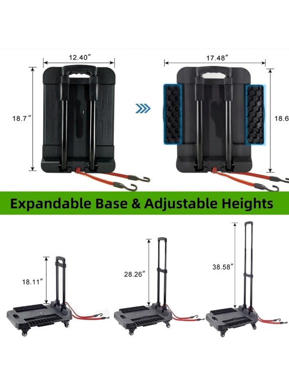 Folding Hand Truck Cart,Heavy Duty Trolley 220lbs Capacity,Folding Luggage Cart, Collapsible Wheels,Extended Handle Portable Dolly Cart for Moving, Airport, Office,Carrying Home