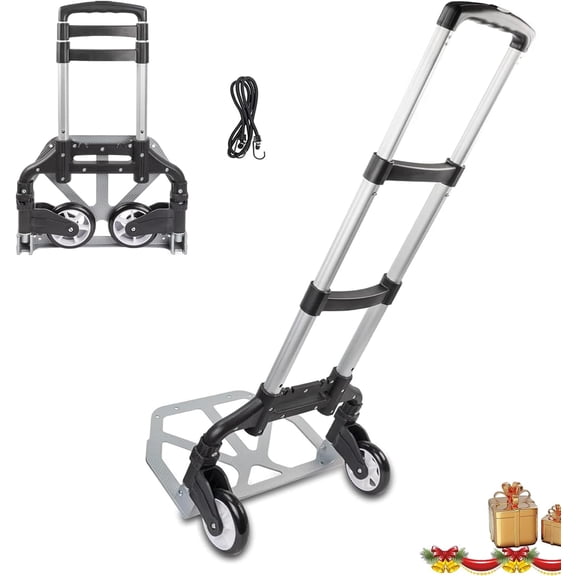 Folding Hand Truck Dolly, 180 lbs Capacity Dolly Cart, Aluminum Portable Foldable Dolly Hand Truck with Retractable Handle, Hand Cart Dolly Ideal for Shoping, Office, Travel, Moving