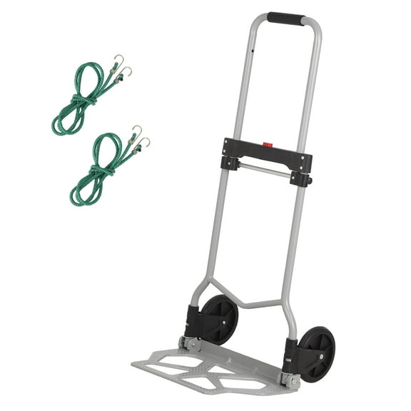 Folding Hand Truck and Dolly, 180lbs Load Capacity, Steel Portable Folding Cart with Bungee Cord Telescopic Handle and Rubber Wheels for Home, Travel, Mobile Warehouse