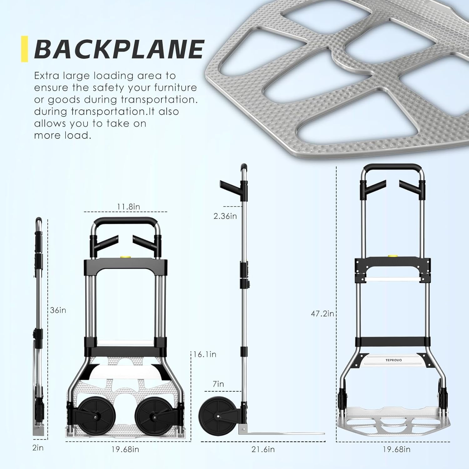 Folding Hand Truck Dolly Cart, 340LB Capacity Portable Aluminum Alloy with Telescoping Handle and 7 Inch Rubber Wheels for Moving Shopping Travel Office Use