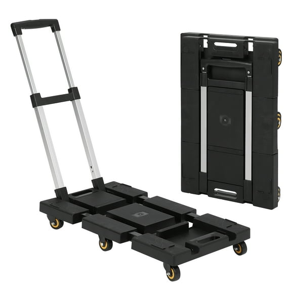 Folding Hand Truck Dolly Cart, Portable Aluminum Dolly Cart with Telescoping Handle and Rubber Wheels for Moving, Shopping, Travel, Office Use (176LB)