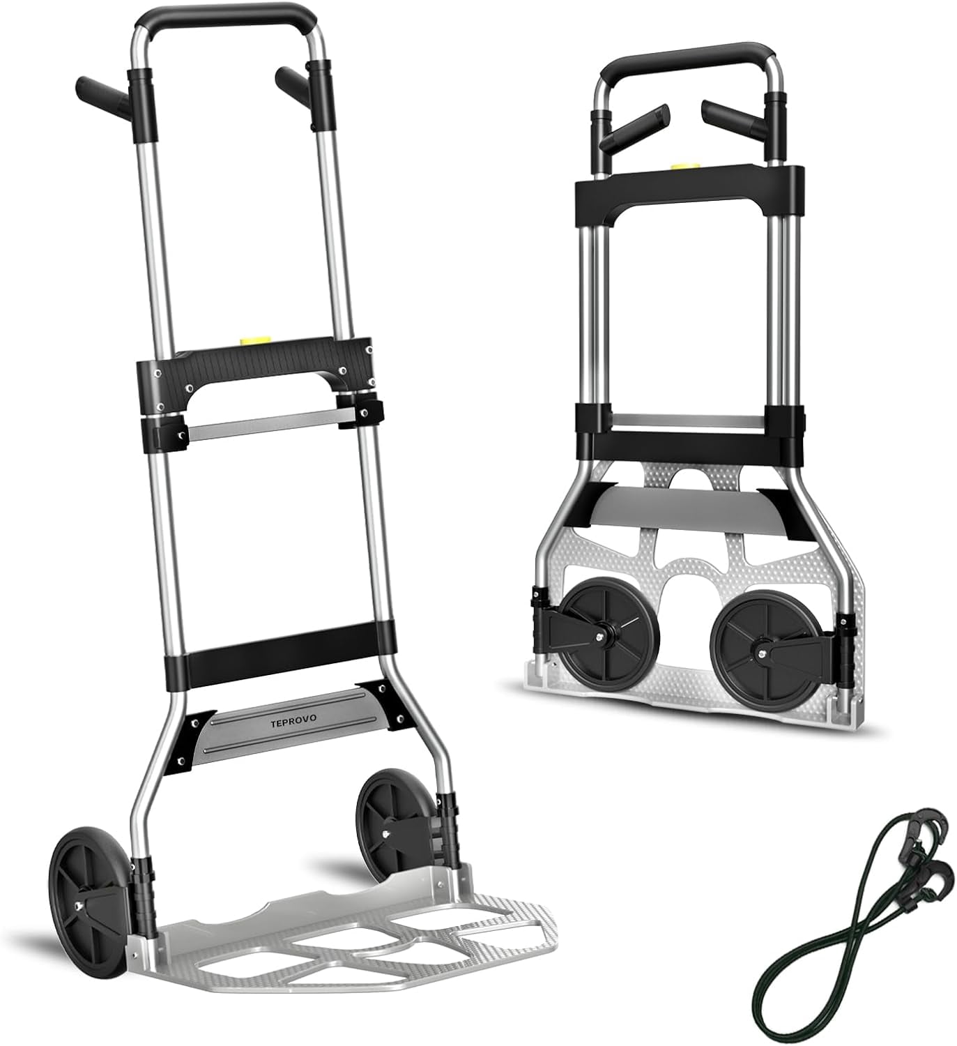 Folding Hand Truck Dolly Cart, Portable Aluminum Dolly Cart with Telescoping Handle and Rubber Wheels for Moving, Shopping, Travel, Office Use