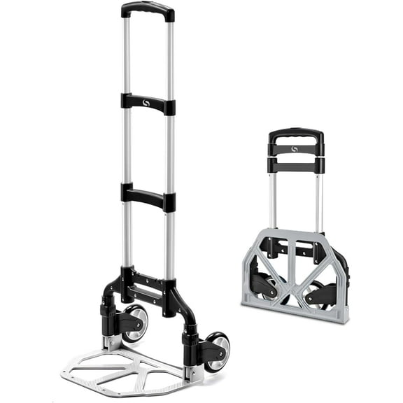 Folding Hand Truck, Dolly Cart with Wheels Foldable, Lightweight Aluminum Luggage Cart Portable Collapsible Trolly for Utility Cart, Hand Trucks for Moving Travel Shopping Airport Office